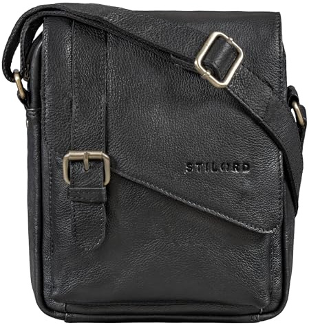 STILORD Ryder Kleine Herrenhandtasche Leder Umhängetasche Herren Ledertasche Klein Vintage Männerhandtasche Echtleder Schultertasche Crossbody Messenger Bag zum Umhängen Farbe:schwarz
