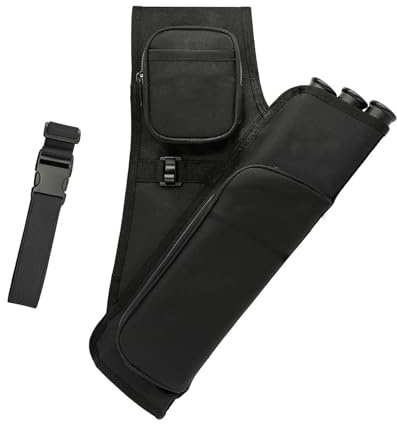 KURUGEILI 3-Tubes Hip Quiver Waist Hanged Archery Arrow Carry Bag with Pockets Adjustable Belt for Hunting, Target Practice, and Outdoor Shooting, Fits Both Youth and Adults Black