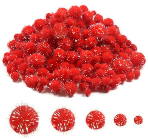 TOAOB 400 Stück Rot Pompons zum Basteln Glitzer 10 mm bis 30 mm Pompom | Plüsch set Bälle, Kunst Bommel, für Dekorieren Verzieren, Nähen DIY Lustige Kreativen, Handwerk, wiederverwendbar