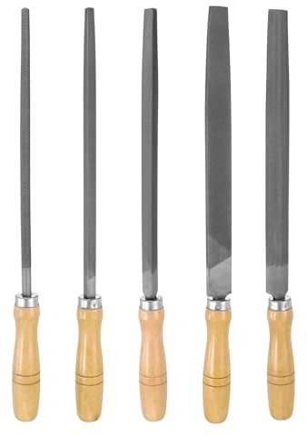 QUARKZMAN 5Pcs Juego De Lima 10 Dientes Gruesos Acero Al Carbón Con Mango De Madera Cuadrada/Plana/Triangular/Media Caña/Redonda Para Pulido Y Grabado