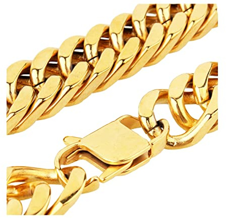 24 tums guldkedja 17 MM, rostfritt stål Heavy Duty Curb halsband för män pojkar