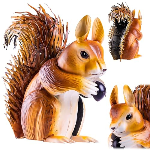 KADAX Eichhörnchen Figur 28 cm, Gartenfigur aus pulverbeschichtetem Stahl, Dekofigur für Garten, Metall Gartendeko, handbemalte Tierfigur, Gartenfiguren