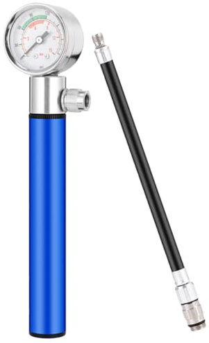 NESTINGHO Bomba para Bicicleta y Balones Deportivos con Manómetro, Portátil de Aluminio Azul, Inflador Manual Compacto para Fútbol, Baloncesto y Yoga, Herramienta Multiusos para Aire Libre
