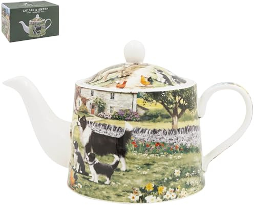 The Leonardo Collection Macneil Collie & Sheep Fine China Tea Pot 600ml | Elegant Pouring, Reusable Tableware, Countryside Artwork, Tea Time Essential