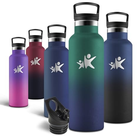 Motswedi Botella Agua acero Inoxidable, 750 ml Libre de BPA, Botella Termica, Con Pajita y 2 Tapas, Cantimplora, 18/8 Acero Inoxidable, Cantimplora Isotermica - Verde profundo & Azul marino