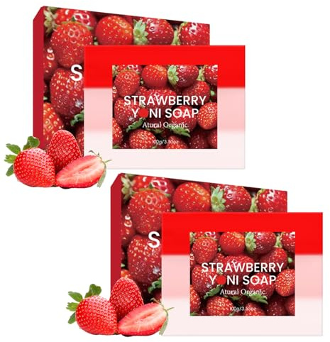 2PCS Strawberry Soap Bar for Women, Anti-Odor pH Balance Feminine Wash | Strawberry Body Wash for Feminine Intimate, Body Odor Soap, Moisturizing Strawberry Shower Soap Bar
