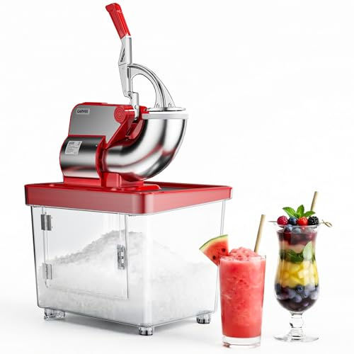 Garvee Picadores de Hielo Comercial 300W, Doble Cuchilla 300kg/h, Rojo | Picadores de hielo comercial 300W 300kg/h, doble cuchilla inox tolva 4,5, depósito 50L ETL para bar y eventos, Rojo.