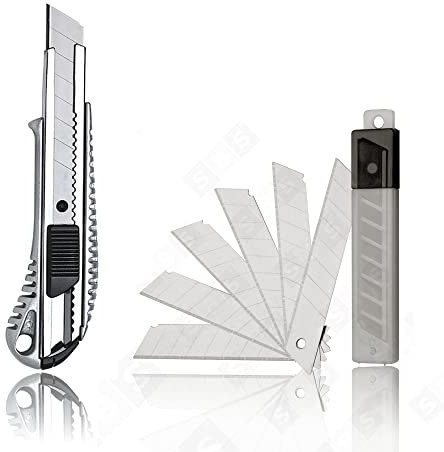 SBS Profi Alu Cuttermesser | 18mm Teppichmesser | incl. Ersatzklingen | Menge wählbar - 10 Klingen