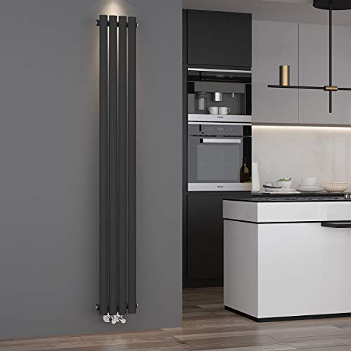ELEGANT - Radiatore a pannello verticale di design, 1800 x 236 mm, colore antracite, monostrato, connettore centrale, scaldasalviette