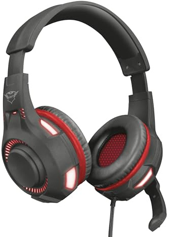 Trust Gaming GXT 407 Ravu Casque Gamer avec Micro pour PC et Ordinateur Portable, Jack 3.5mm - Noir/Rouge
