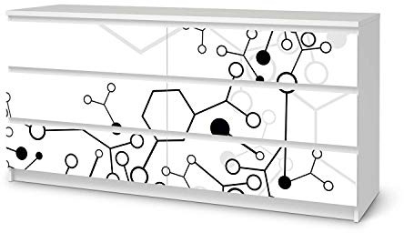 Möbelfolie passend für IKEA Malm Kommode 6 Schubladen (breit) I Möbelsticker - Möbel-Tattoo Sticker Aufkleber I Deko Ideen Wohnung für Schlafzimmer, Wohnzimmer - Design: Atomic 1
