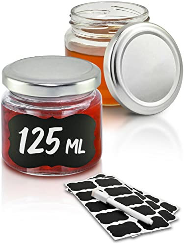Praknu 25 Vasetti di Vetro da 125 ml - Con Etichette e Pennarello - Ermetici - Lavabili in Lavastoviglie - Ideali per Bomboniere