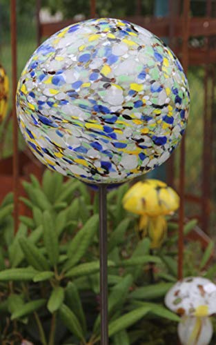 Bornhöft Rosenkugel Gartenstecker Glaskugel Gartendeko Gartendekoration Handarbeit Rankstab Dekoration Beetstecker Topfstecker Blau Gelb Weiß17-2