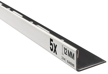 5x L-Edelstahlschiene Fliesenschiene Fliesenprofil 2,5m 12mm glänzend | Als Kantenschutz für sichtbare Außenecken und saubere Fliesenabschlüsse, 12mm Profilmaß, 2,5m, Edelstahl, glänzend, silber