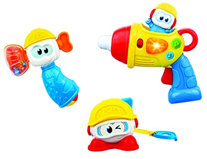 winfun Little Builder Tool Set |Interactive Tape Measure, Hammer And Drill With Lights And Sound Effects | Suitable For Boys And Girls Ages 6 Months And Up, Multicolor, 003029