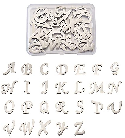 Craftdady Alphabet-Anhänger, 304 Edelstahl, A-Z, kleine kursive Buchstaben, Anfangsverbinder, Anhänger für selbstgemachte Schmuckherstellung, 0,9 mm Loch, 26 Stück