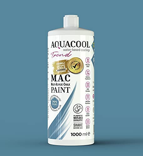 AquaCool Pintura acrílica mate de secado rápido para uso en interiores y exteriores en muebles, madera, plástico, vidrio, cerámica, piedra (1000 ml, azul napoleónico 722)