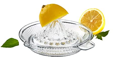 DESTALYA Lemon Squeezer | Citrus Juicer Hand | Crystal Reamer, Manual Extractor with Handle | Pour Spout for Fresh Fruit Juice Lime Orange | Heavyweight Clear Glass