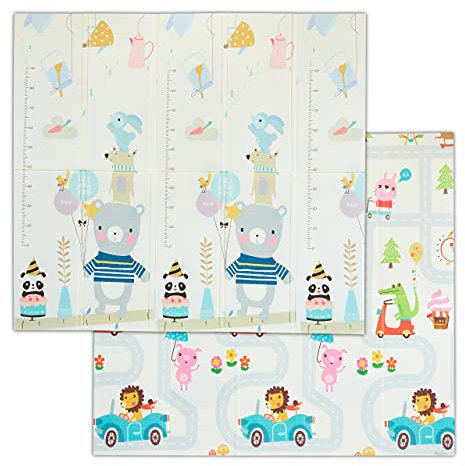 Relaxdays Spielmatte Tiere, beidseitig, schadstofffrei, abwaschbar, 195x175 cm, XPE-Schaumstoff, Spielteppich Baby, bunt