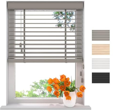 Radeco® Bambus Jalousie innen hellgrau 60 x 130 cm, 50mm Lamellen aus Bambus Holz, Breiten von 50 bis 250 cm erhältlich, innenjalousie, Fenster jalousien