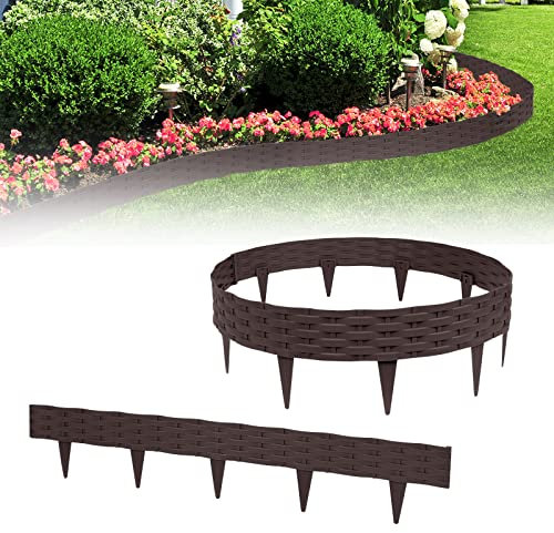 YUENFONG 30 m rabattkant böjbar rabattkant plast gräskant, rotting utseende staket trädgårdspalissad, rabattbegränsning, 30 element á 100 cm x 20 cm, brun