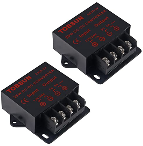 DWEII 2-Pack Power Converter Regulator DC 12V 24V to 5V 5A 25W Regulated Power Supply Step Down Module Transformer