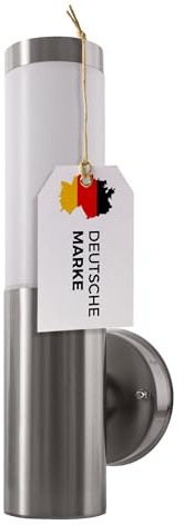 Maxkomfort Edelstahl Außenwandleuchte 232A – moderne Wandlampe aus V2A-Edelstahl, E27 Fassung bis 25W, IP44, 230V, gebürstete Oberfläche, langlebige Außenbeleuchtung