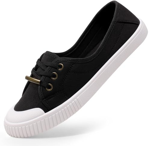 Harvest Land Womens Canvas Shoes Low Top Flat Gym Sports Pumps Trainers Lace Up Flat Ladies Girls Fashion Pumps Black UK 4