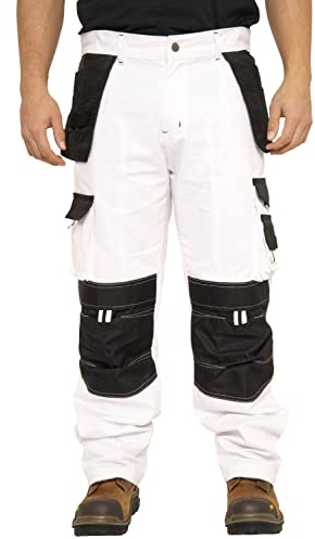 Rider Protec Mens Painters Trousers Decorators Trouser Mens White Cargo Combat Pants Work Trousers Men Working Pants for Men, 38W / 34L