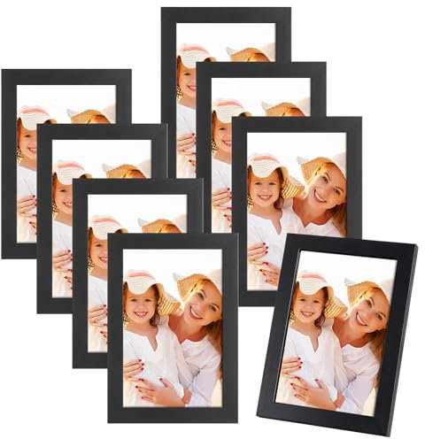 RosewineC Bilderrahmen 10x15 Schwarz, 8er Set Echtholz Bilderrahmen Set Holz Moderner eckiger MDF Holzbilderrahmen für Zuhause Büro Schule