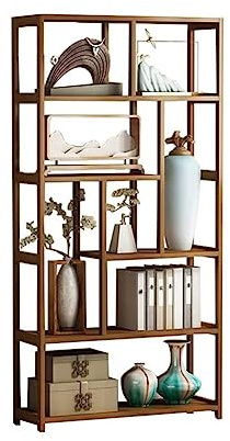 KWOKING Contemporary Brown Etagere Book Shelf Open Vertical Bookshelf New Chinese Style Shelf Tea Set Tea Pavilion Display Cabinet Bookshelf Decoration Cabinet Coffee 30.3 L x 9.8 W x 68.9 H