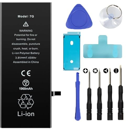 Batt - Kit de remplacement de batterie pour iPhone 7 comprenant un autocollant étanche, un tournevis, une ventouse, un outil de levier - réparation de smartphone à faire soi-même, accessoires de