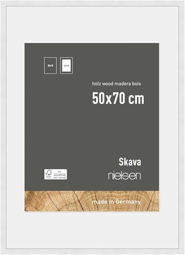 nielsen Holz Bilderrahmen Skava, 50 x 70 cm, Weiß | Holz Posterrahmen mit Passepartout im Hoch- & Querformat zum Aufhängen Weiß matt Echtglas
