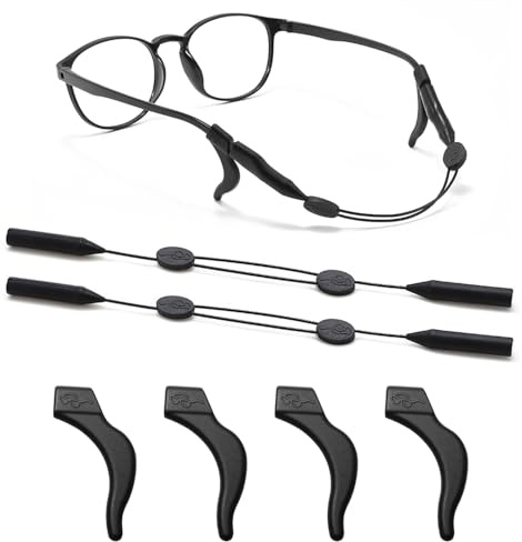 XFentech 2 Pezzi Cinturini Regolabili per Occhiali con 2 Paia Ganci per Orecchie Universali in Silicone per Occhiali da Sole e Occhiali Sportivi per Uomo Donna Bambino