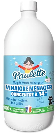Paulette - Vinaigre Fleur de Pomme 14° - Détartrant Multi-Surface - 1L | Produit Ménager Anticalcaire - 100% d'Ingrédients d'Origine Naturelle - Ecocert - Fabriqué en France