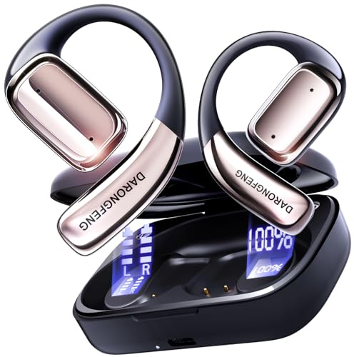 DARONGFENG Open Ear Wireless Bluetooth Headphones, Pain-Free Air Conduction Ear Buds with LED Digital Display Charging Case, Sweat Resistant for Running, Safe Driving, and Extended Daily Use