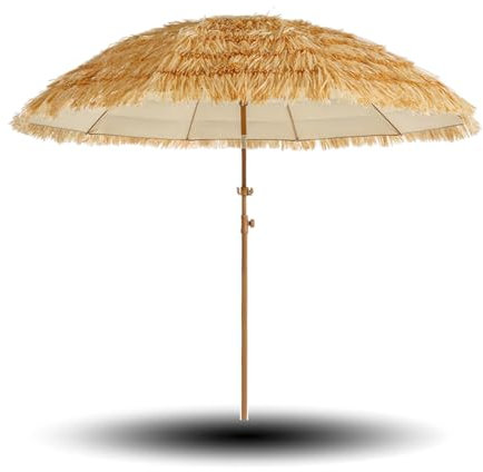 Hula-Strohschirm 200/240cm, Tiki-Strandschirm mit 10 Fiberglas-Speichen und Druckknopfneigung für Outdoor, Garten, Pool(8ft/240cm)