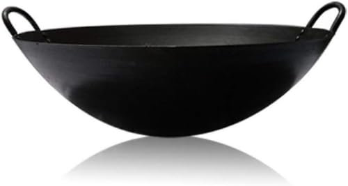 Padella Wok con Manico Antiaderente Non Rivestita Adatta per Fornelli a Gas, Wok Binaurale in Ghisa in Acciaio Inossidabile Addensare Fornelli a Gas Padella Wok Domestica (50 cm)