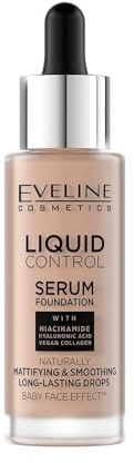 Eveline Cosmetics Liquid Control Make-up flüssig, mattierend, 24h langanhaltende Formel, Babyhaut-Effekt