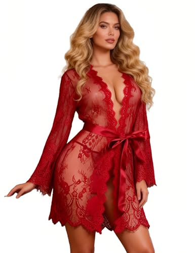 comeondear Kimono dam, sexig spets, negligé, underkläder, damer, sexiga underkläder, curvy stora storlekar, babydoll, badrock, kort rock, erotiska sexiga underkläder för mulliga kvinnor, morgonrock