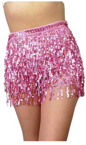 Bauchtanz Hüfttuch, Bauchtanz Hüftschal Schal Pailletten Fransen Taille Kettengürtel(Pink)