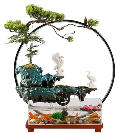 LUNIZ Fuente de la Cascada Fuente de sobremesa Fuente de Agua con rocalla Fuente de Agua circulante for decoración del hogar Sala de Estar para Oficina en casa