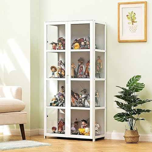Moubhjd Vitrinenschrank, multifunktionale staubdichte Glasvitrine, Glasvitrine Stehend, Flügeltürdesign, versiegelt und staubdicht, Vitrine für Büros, Schlafzimmer, Wohnzimmer 24.5in/62cm/4F Weiß