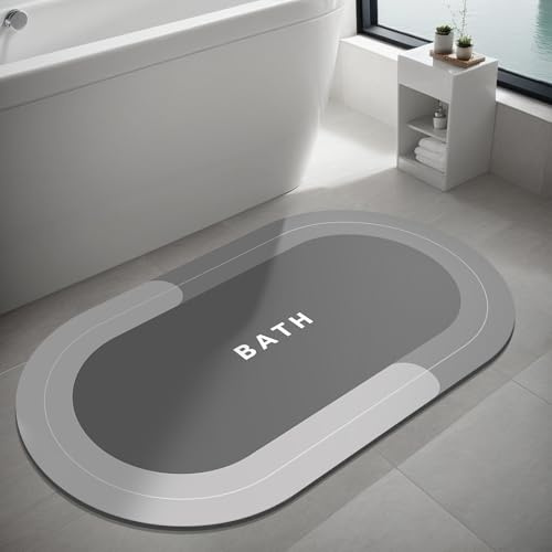 Dolic Bath Mat Bathroom Mat Rugs Rubber Non-Slip Quick Dry Thin Bathroom Rug for Floor, Bathtub, Kitchen, Toilet with Super Water Absorbent Layer & Rubber Backing (Oval (Blue), 43 x 80 cm (BATH))