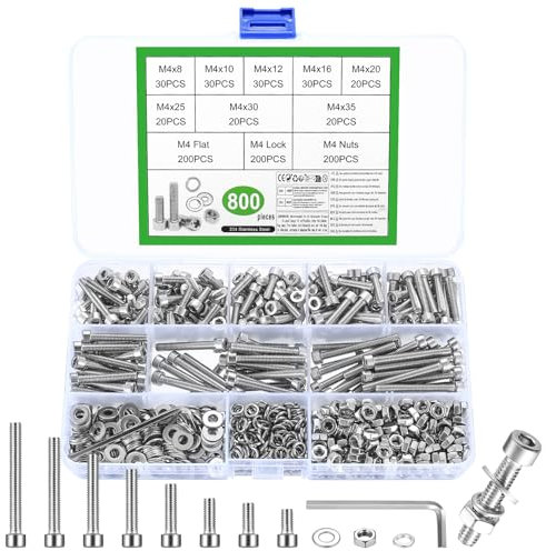 800 Stk M4 Schrauben Set, Sechskantschrauben Muttern Set, Edelstahl Zylinderschrauben Innensechskant Schrauben mit Muttern und Unterlegscheiben Set, Maschinenschrauben Gewindeschrauben Sortiment