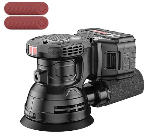 Levigatrice rotorbitale da 125 mm,levigatrice orbitale elettrica a 12000 giri/minuto con 6 diverse velocità,efficiente sistema raccolta della polvere,levigatrice a palmo con 50 pezzi carta abrasiva(Re