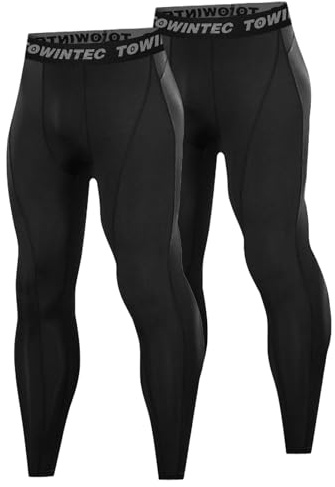 Towintec Men’s Compression Pants Running Tights Workout Leggings Cool Dry Base Layer for Training Basketball Sports Athletic Football Gym(Black+Black,S)