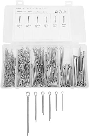 340-teiliges Splint-Set, 6 Größen von M1,5 x 25 bis M4 x 60, hochwertiger Edelstahl 304, robust und stabil, hervorragend für die Befestigung von Autos, LKWs, Garagen und