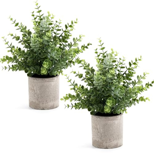 Coferset 2 Pack Small Fake Plants 14 Eucalyptus Potted Artificial Plants for Shelf Desk Home Bathroom Farmhouse Room Coffee Table Decor (Sage Green-Large)