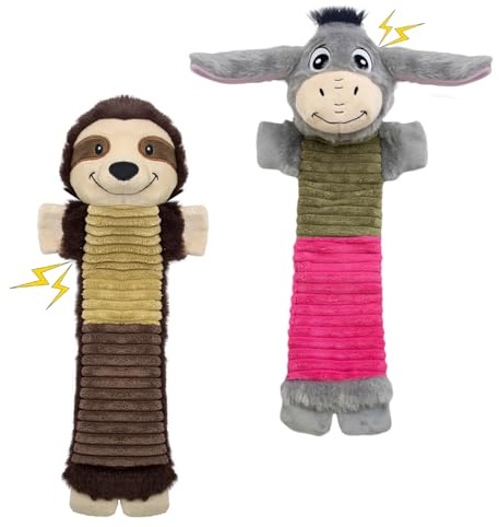 MeetYooo 2 Pack No Stuffing Dog Squeaky Toys,Dog Chew with Crinkle and Squeaker,Cute Animal Plush to Keep Them Busy, Suitable for Large, Medium and Small Breeds (Donkey&Sloth